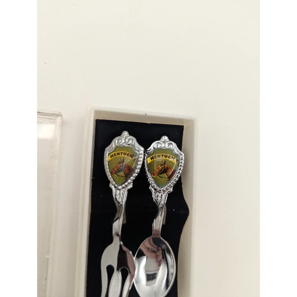 Vtg Kentucky Horse‎ Racing Souvenir Miniature Spoon Fork Set Silver Tone 2.5